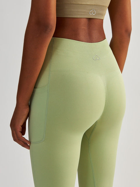 Kompresyjne Pistacjowe Legginsy z Kieszeniami - Lift Me Up