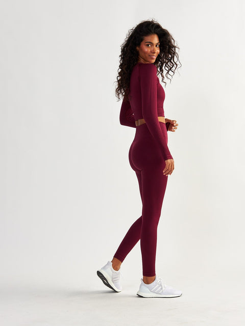 Bordowe Legginsy Bezszwowe - Femme Force