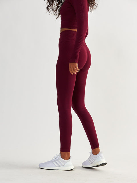 Bordowe Legginsy Bezszwowe - Femme Force
