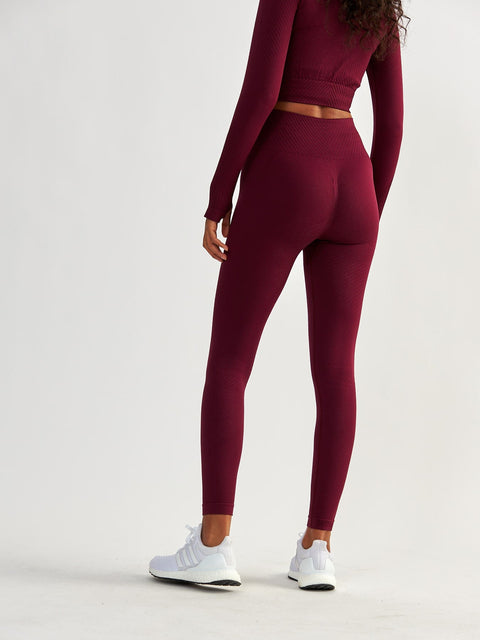 Bordowe Legginsy Bezszwowe - Femme Force