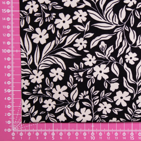 Jersey bawełniany kwiaty złamana biel na czerni