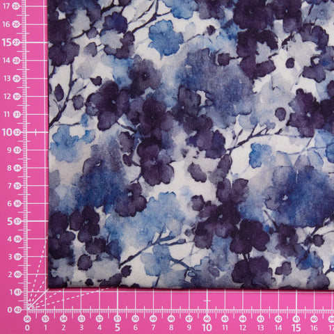 Wiskoza elastyczna akwarelowe granatowe kwiaty