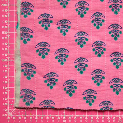 Tkanina pikowana dwustronna kwiaty na turkusie i różu