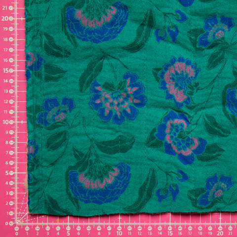 Tkanina pikowana dwustronna kwiaty na turkusie i różu