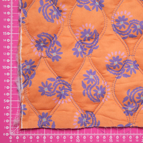 Tkanina pikowana dwustronna kwiaty pomarańcz i odcienie fioletu