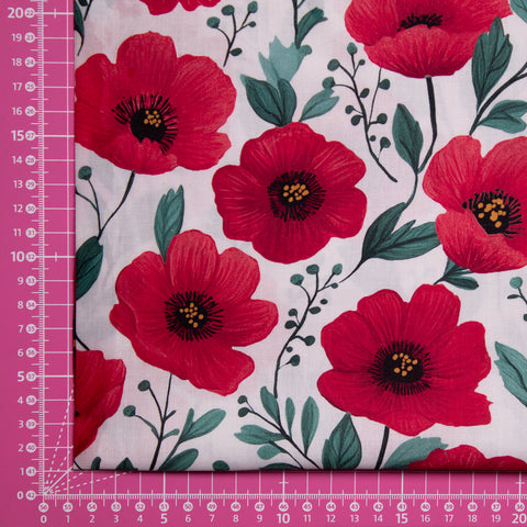 Bawełna maki na bieli