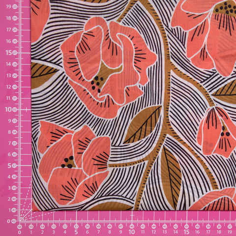 Bawełna linearne koralowe kwiaty