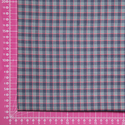 Bawełna kratka zgaszony turkus z neonową nitką