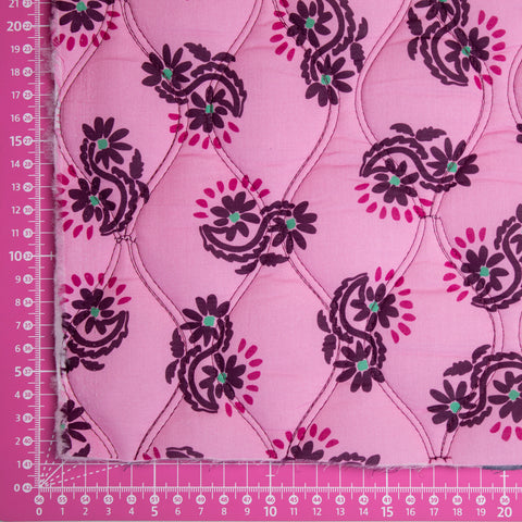 Tkanina pikowana dwustronna kwiaty róż i oberżyna