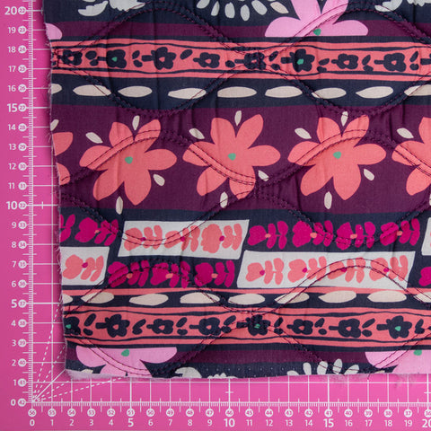 Tkanina pikowana dwustronna kwiaty róż i oberżyna