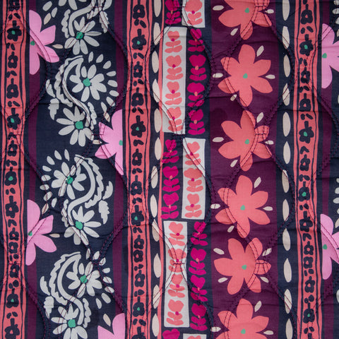 Tkanina pikowana dwustronna kwiaty róż i oberżyna