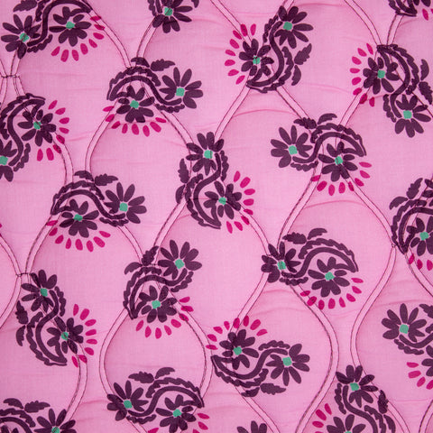 Tkanina pikowana dwustronna kwiaty róż i oberżyna