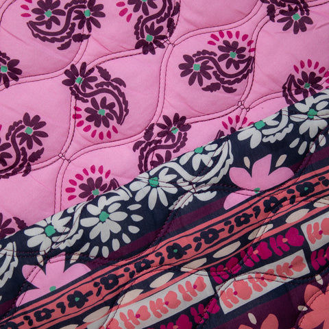 Tkanina pikowana dwustronna kwiaty róż i oberżyna