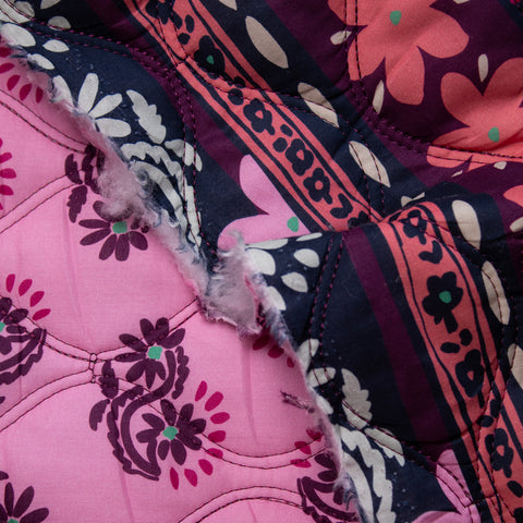 Tkanina pikowana dwustronna kwiaty róż i oberżyna