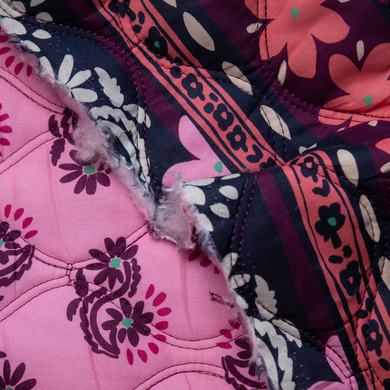 Tkanina pikowana dwustronna kwiaty róż i oberżyna