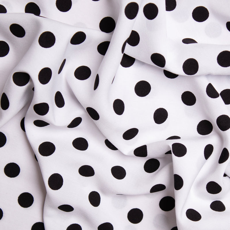 Wiskoza biała w czarne grochy