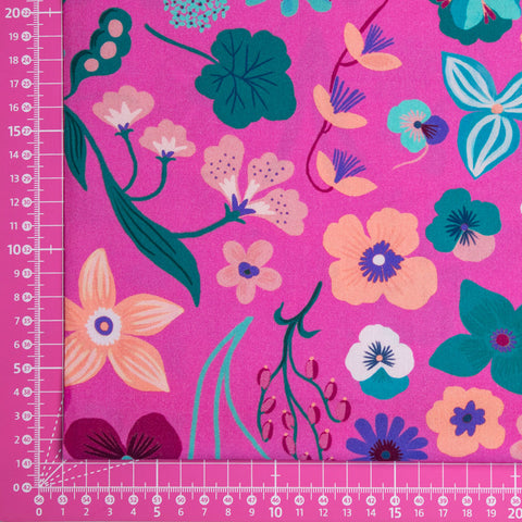 Bawełna letnia graficzna łąka na różu