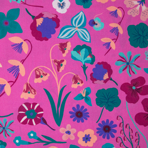 Bawełna letnia graficzna łąka na różu