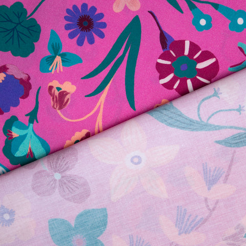 Bawełna letnia graficzna łąka na różu