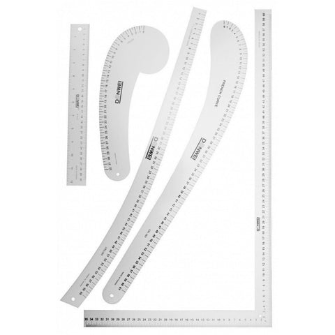 Zestaw linijek i krzywików dla konstruktora odzieży, 5 sztuk, aluminiowy