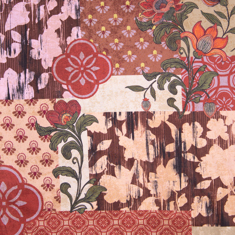 Bawełna satynowa patchwork kwiaty i ornamenty w odcienach czerwieni
