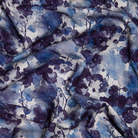 Wiskoza elastyczna akwarelowe granatowe kwiaty