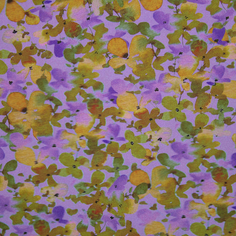 Wiskoza elastyczna żółtozielone kwiaty na fiolecie
