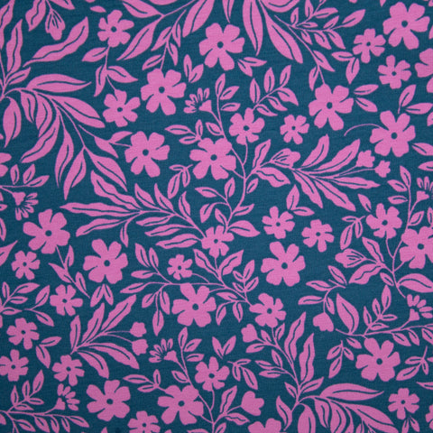 Jersey bawełniany kwiaty różowy na morskim