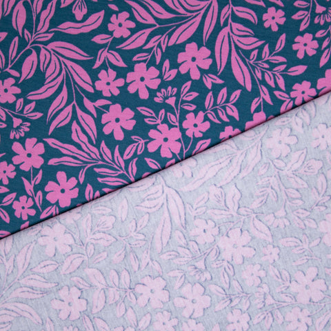 Jersey bawełniany kwiaty różowy na morskim