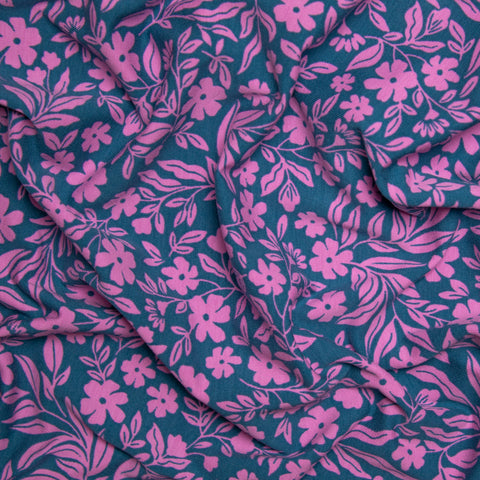 Jersey bawełniany kwiaty różowy na morskim