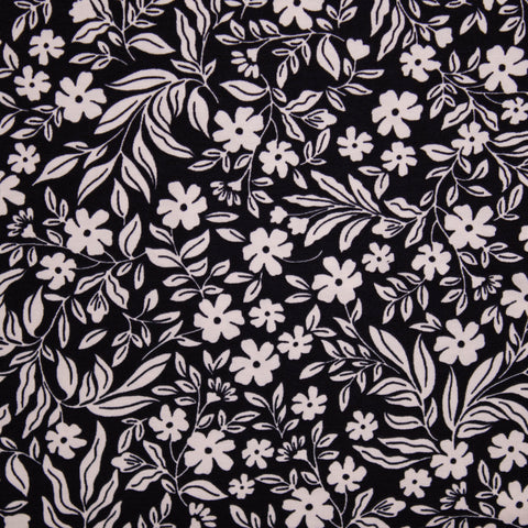 Jersey bawełniany kwiaty złamana biel na czerni