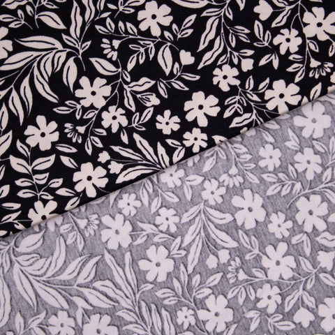 Jersey bawełniany kwiaty złamana biel na czerni