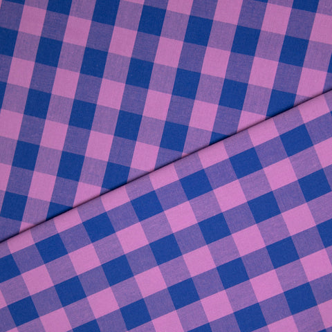 Bawełna kratka niebiesko-różowa