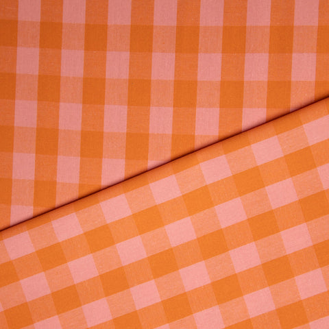 Bawełna kratka pomarańczowo-różowa