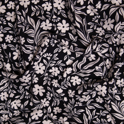 Jersey bawełniany kwiaty złamana biel na czerni
