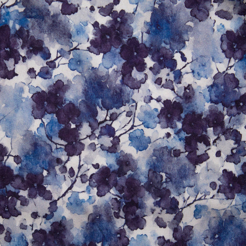 Wiskoza elastyczna akwarelowe granatowe kwiaty
