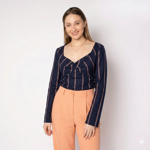 Bawełna granatowa w żakardowe paski