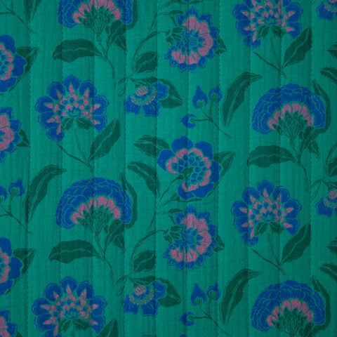 Tkanina pikowana dwustronna kwiaty na turkusie i różu