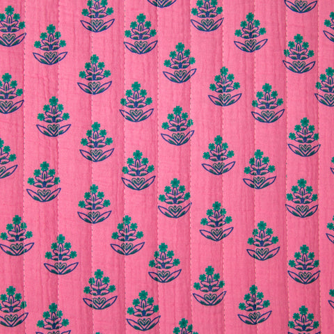 Tkanina pikowana dwustronna kwiaty na turkusie i różu