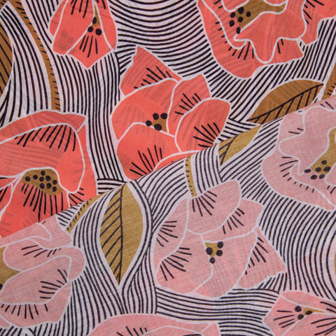 Bawełna linearne koralowe kwiaty