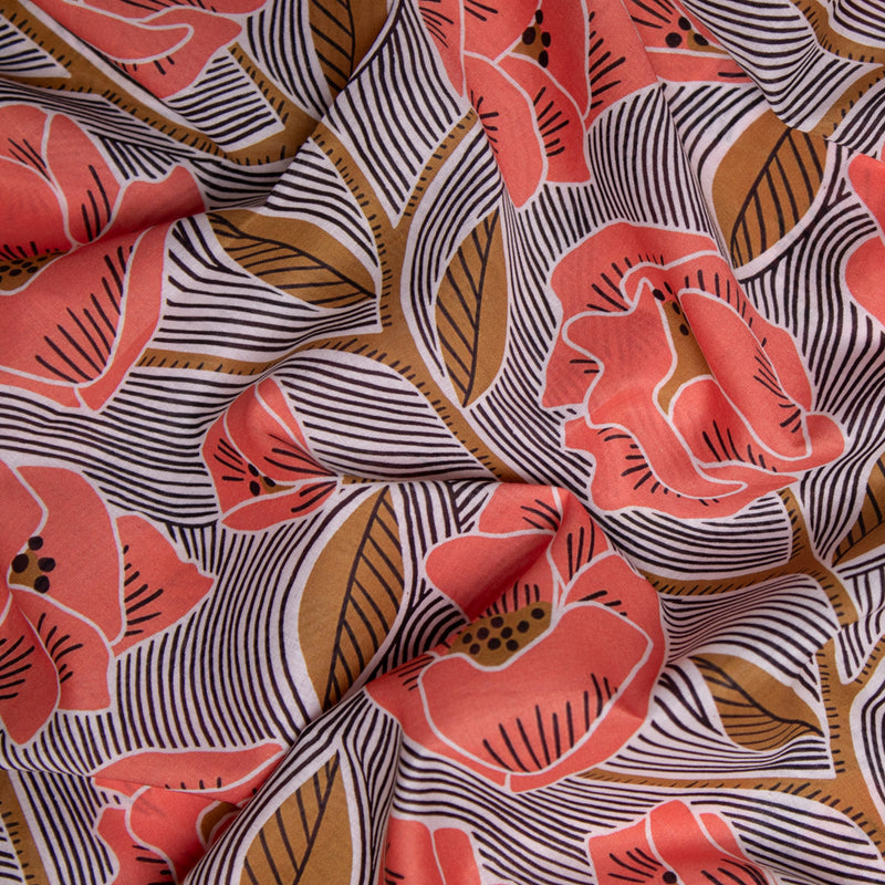 Bawełna linearne koralowe kwiaty