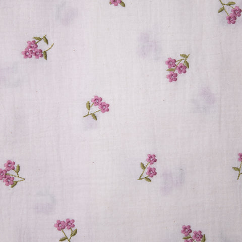 Muślin bawełniany haftowane kwiaty złamanej bieli