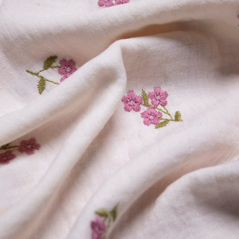 Muślin bawełniany haftowane kwiaty złamanej bieli