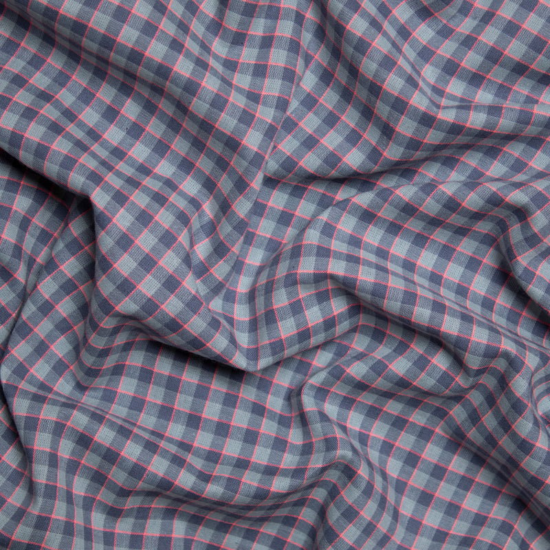 Bawełna kratka zgaszony turkus z neonową nitką