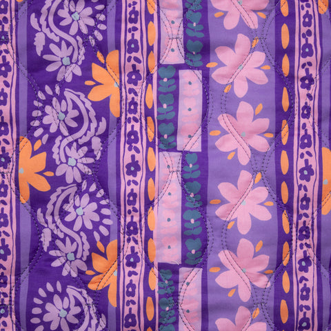 Tkanina pikowana dwustronna kwiaty pomarańcz i odcienie fioletu