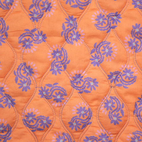 Tkanina pikowana dwustronna kwiaty pomarańcz i odcienie fioletu
