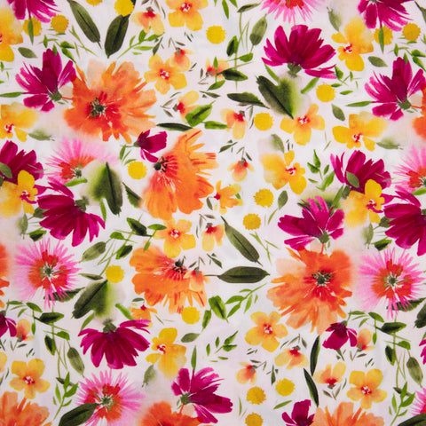 Wiskoza elastyczna akwarelowa łąka w ciepłych odcieniach