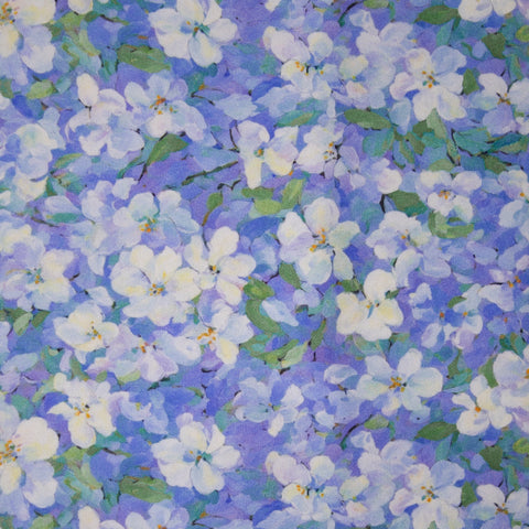 Wiskoza elastyczna malowane kwiaty na niebieskim