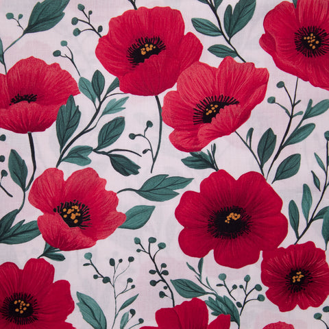 Bawełna maki na bieli