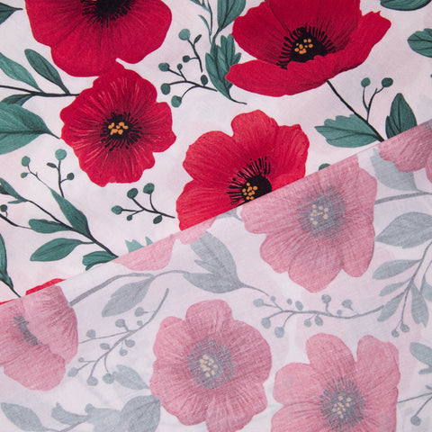 Bawełna maki na bieli